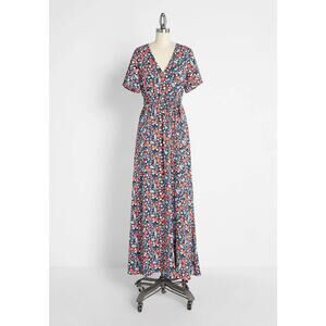 Molly Bracken Dress Modcloth Dazing Daisies Maxi Floral Boho Blue Red Size M